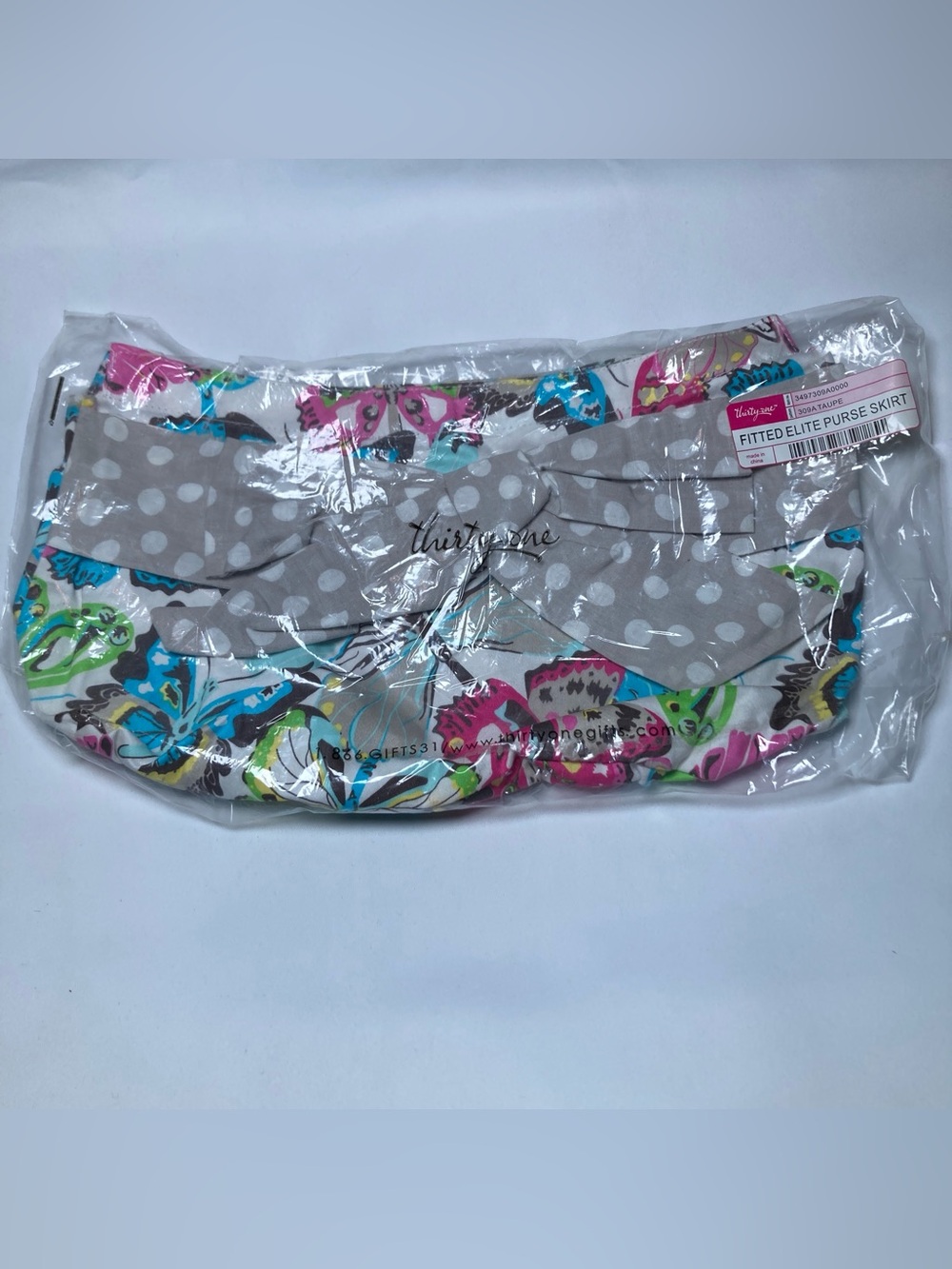 NIP Thirty-One Fitted Elite Purse Skirt Flutter Butterfly Pattern Polka Dot Bow